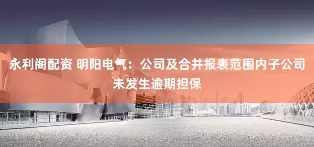 永利阁配资 明阳电气：公司及合并报表范围内子公司未发生逾期担保